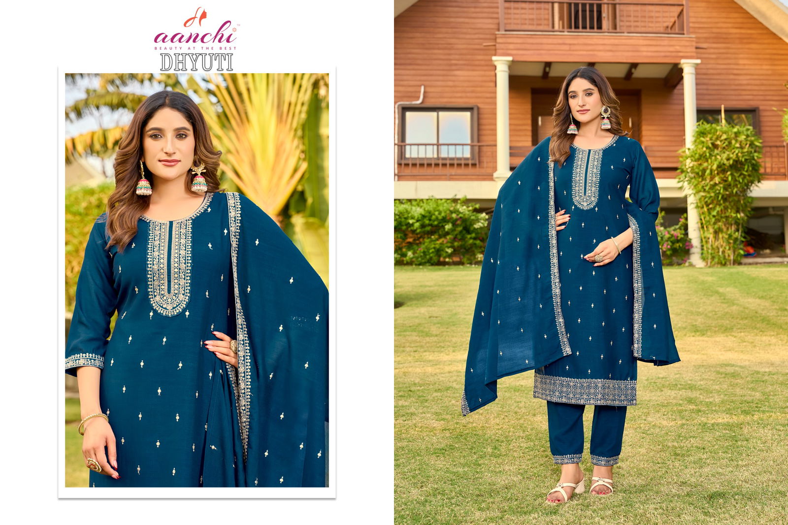 Dhyuti By Aanchi Vichitra Silk Kurti With Bottom Dupatta Suppliers In India